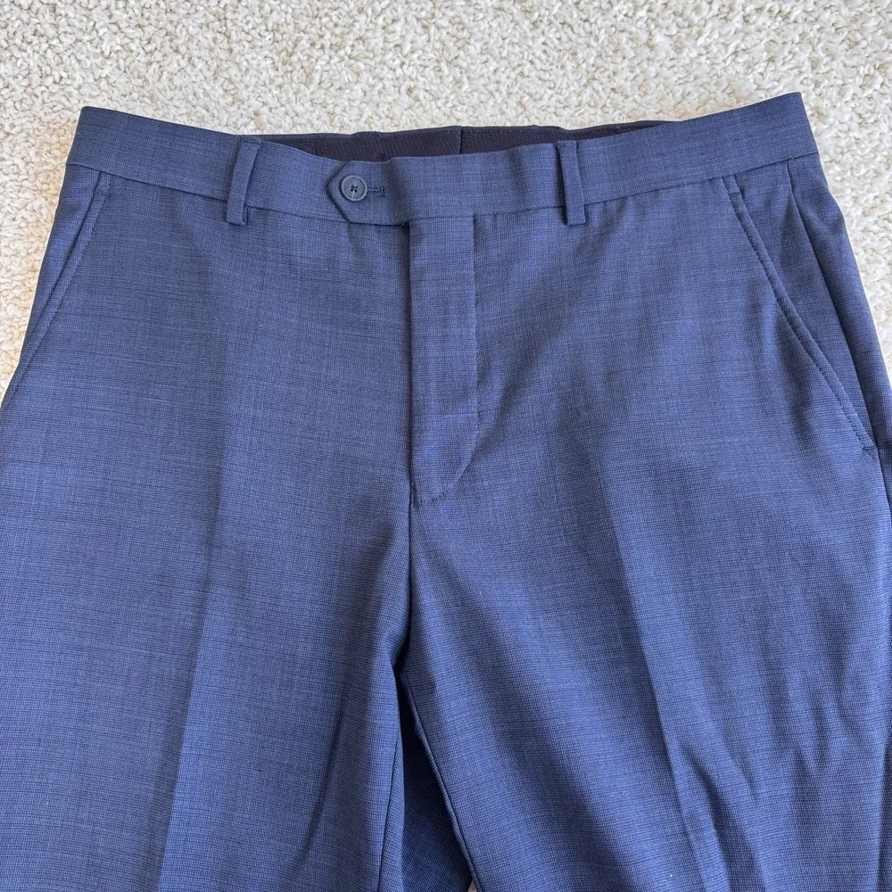 Jos A Bank Traveler TravelTech Dress Pants Mens 34R Slim Fit Blue Wool Stretch